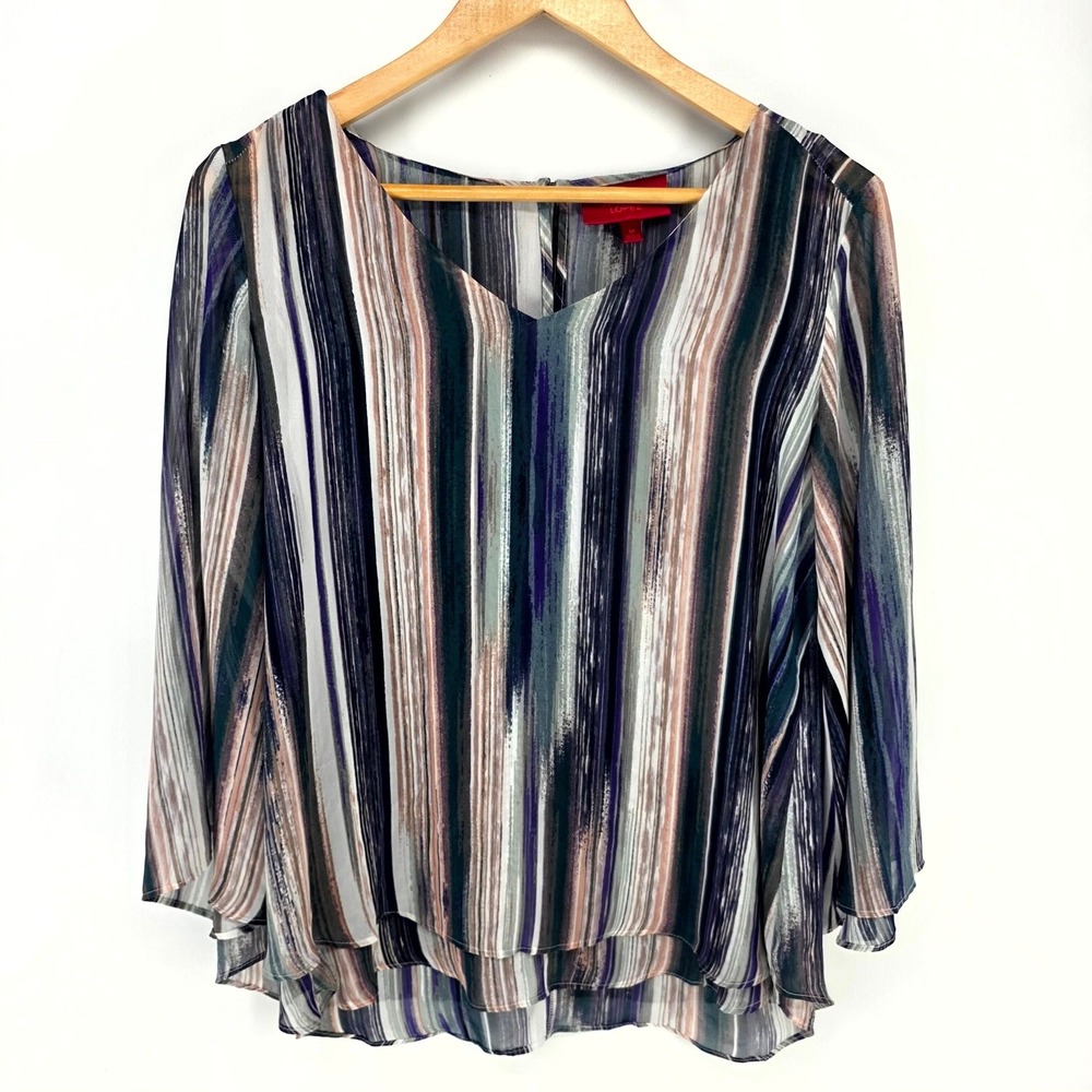 Jennifer Lopez Blouse Women Medium Multicolor Abstract Stripe Tiered Layered Top